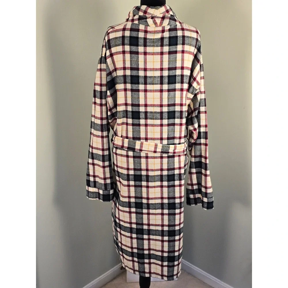 LL Bean Mens Large Plaid Flannel Robe Cotton Tartan Loungewear Classic Preppy